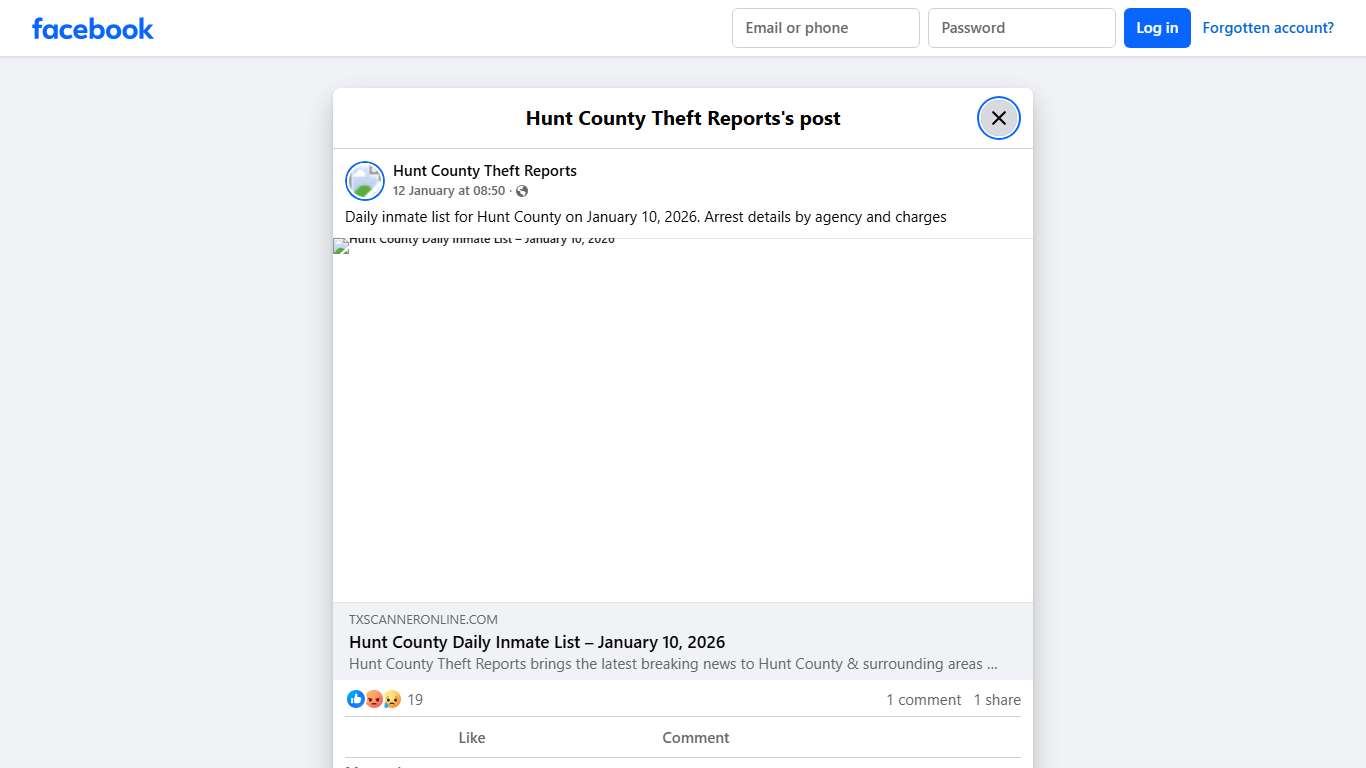Daily inmate list for Hunt... - Hunt County Theft Reports Facebook
